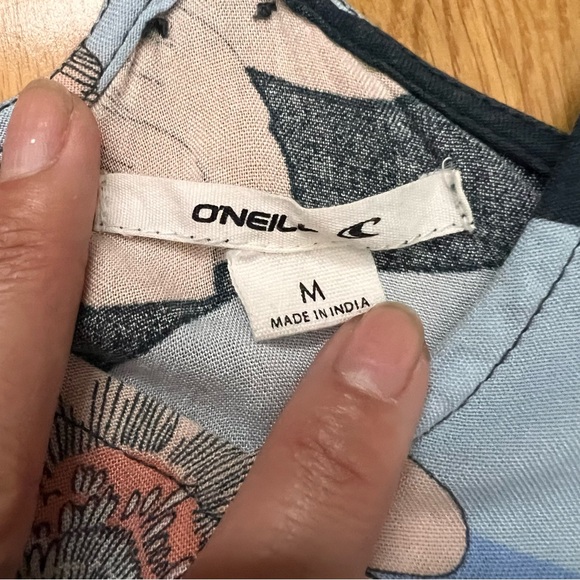 O’Neill Handkerchief Hem Blue Striped Floral Racerback Midi Dress Size Medium - Picture 3 of 6